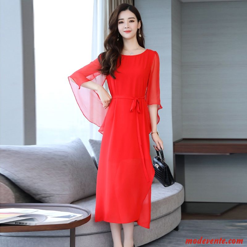 Robes Femme Baggy Mousseline De Soie Grande Taille Été Graisse Rouge