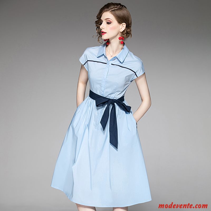 Robes Femme Dames Mode Été Tempérament Âge Moyen Bleu