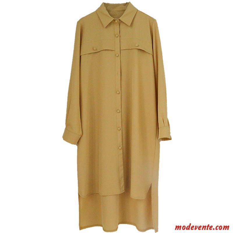 Robes Femme L'automne Printemps Tempérament Ultra Mince Jaune