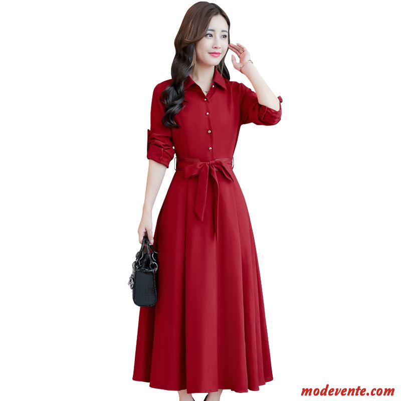 Robes Femme Lin L'automne Printemps Slim Longue Mince Rouge