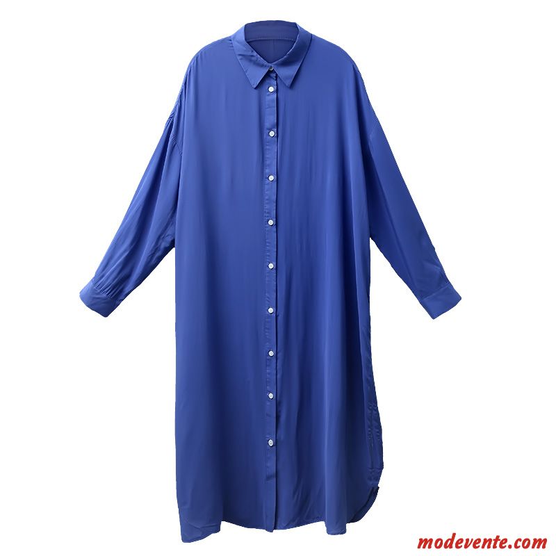 Robes Femme Longue Chemisier L'automne Haute Cintrée Tempérament Bleu