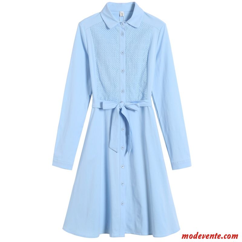 Robes Femme Longue Coton Frais Art L'automne Bleu