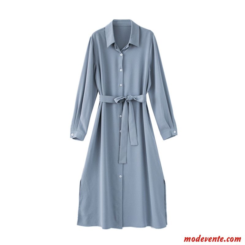 Robes Femme Longues L'automne Tempérament Chemisier Été Bleu Clair