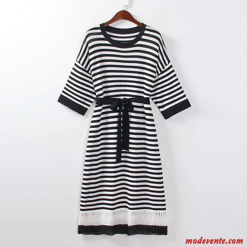 Robes Femme Manche Longue En Maille Mince Haute Cintrée Rayé
