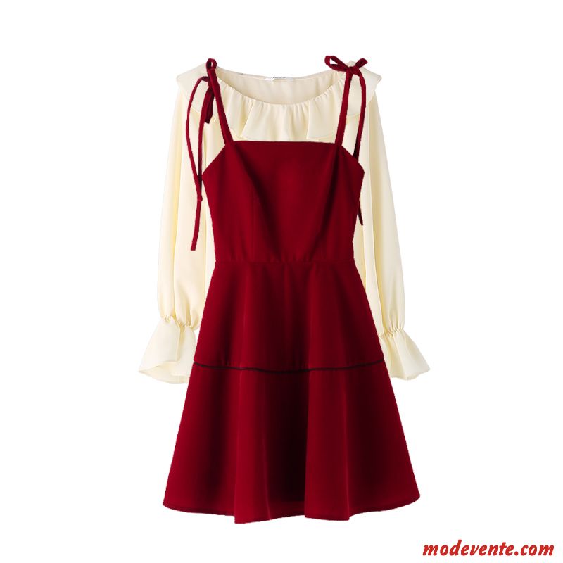 Robes Femme Mince Doux Deux-pièces Ensemble Chemisier Bordeaux