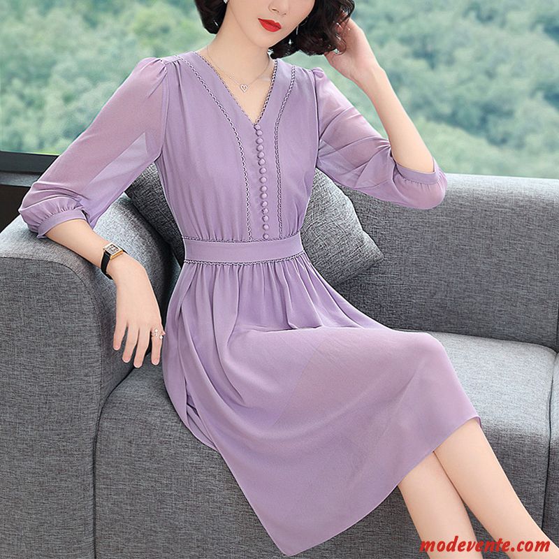 Robes Femme Mode Longue L'automne Couleur Tempérament Manche Violet