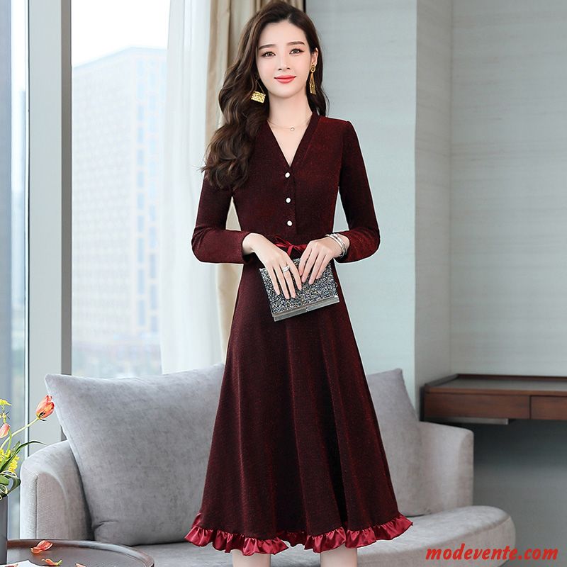Robes Femme Parka Printemps L'automne Hiver La Mode En Maille Rouge