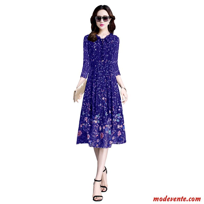 Robes Femme Soie Tempérament L'automne Manche Longue Impression Violet