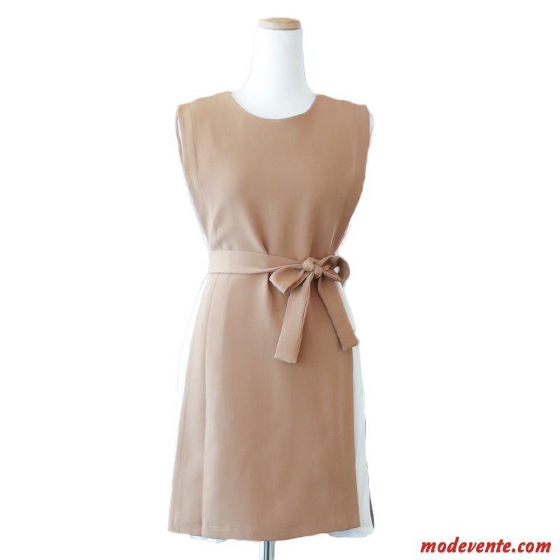 Robes Femme Tempérament Épissure Deux-pièces Été Mode Printemps Marron