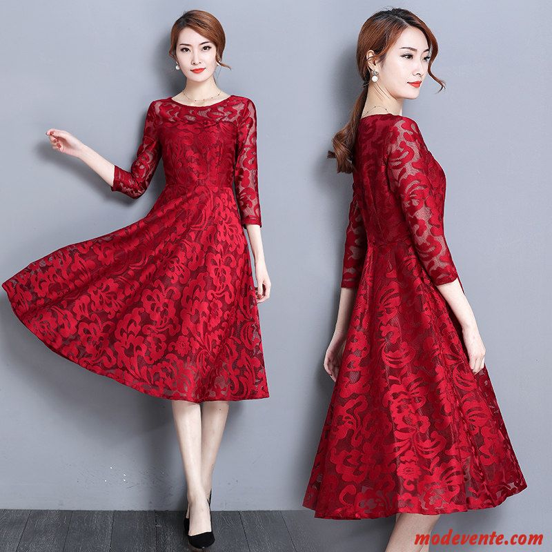 Robes Femme Été Tempérament Dentelle Longue Gros Jupe Rouge