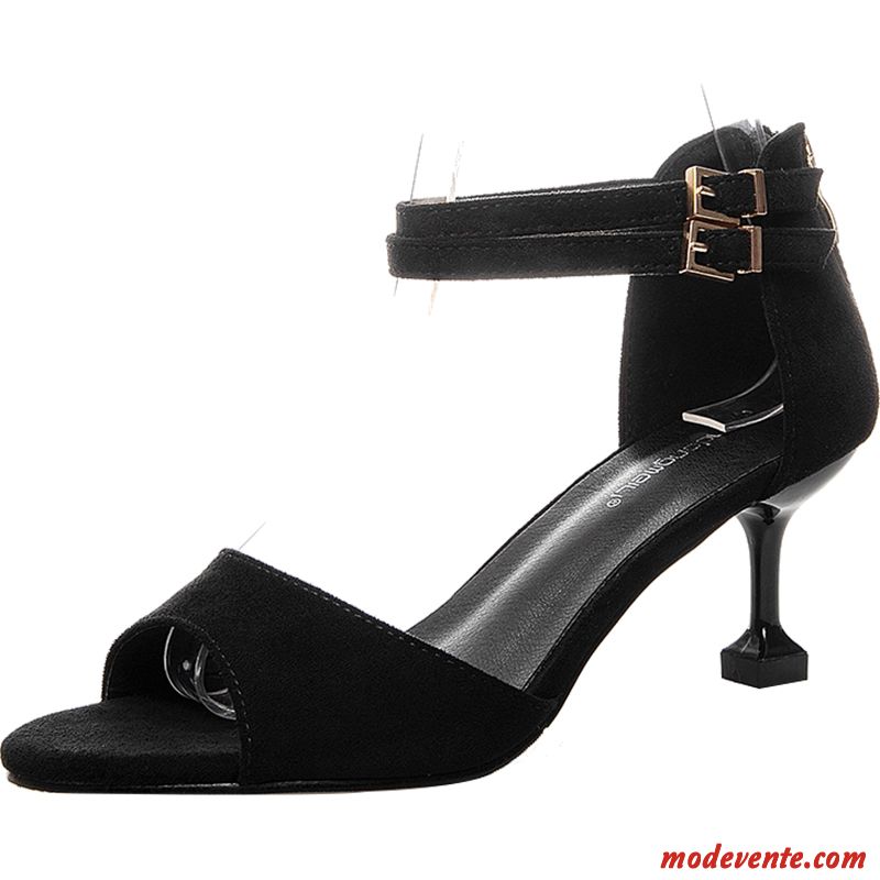 Sandales Femme Dame Talon Moyen Mode Peep-orteil Escarpins Minces Noir