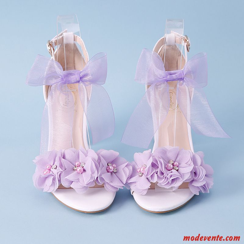 Sandales Femme Fleurs Arc Épais Été Élégant Blanc Violet