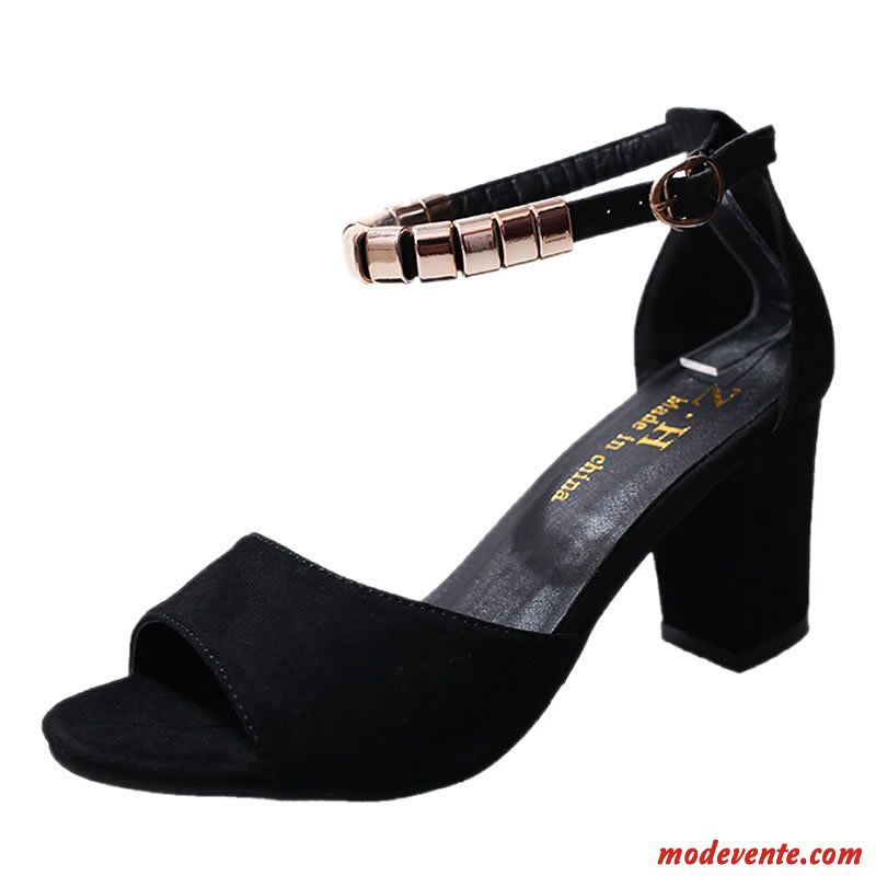 Sandales Femme Simple Été Rome Talons Hauts Ouverture Du Pied Pure Noir