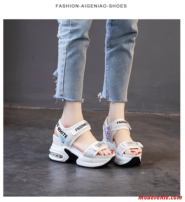 Sandales Femme Tous Les Assortis Talons Hauts Semelle Épaisse Décontractée Augmenté Tendance Blanc Rouge