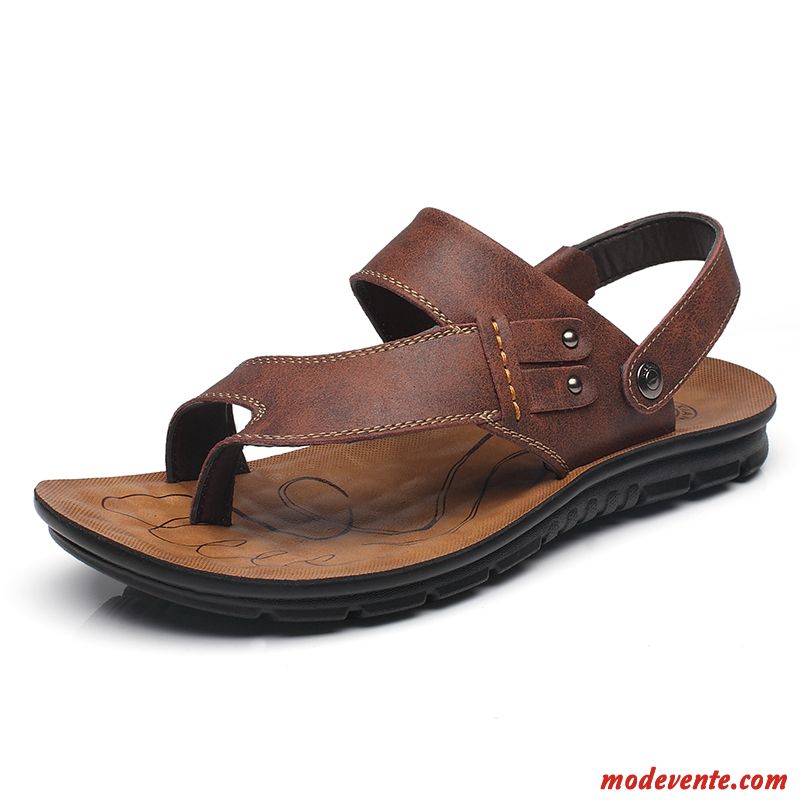 Sandales Homme Tongs Chaussons Plage Tendance Été Antidérapant Décontractée Marron