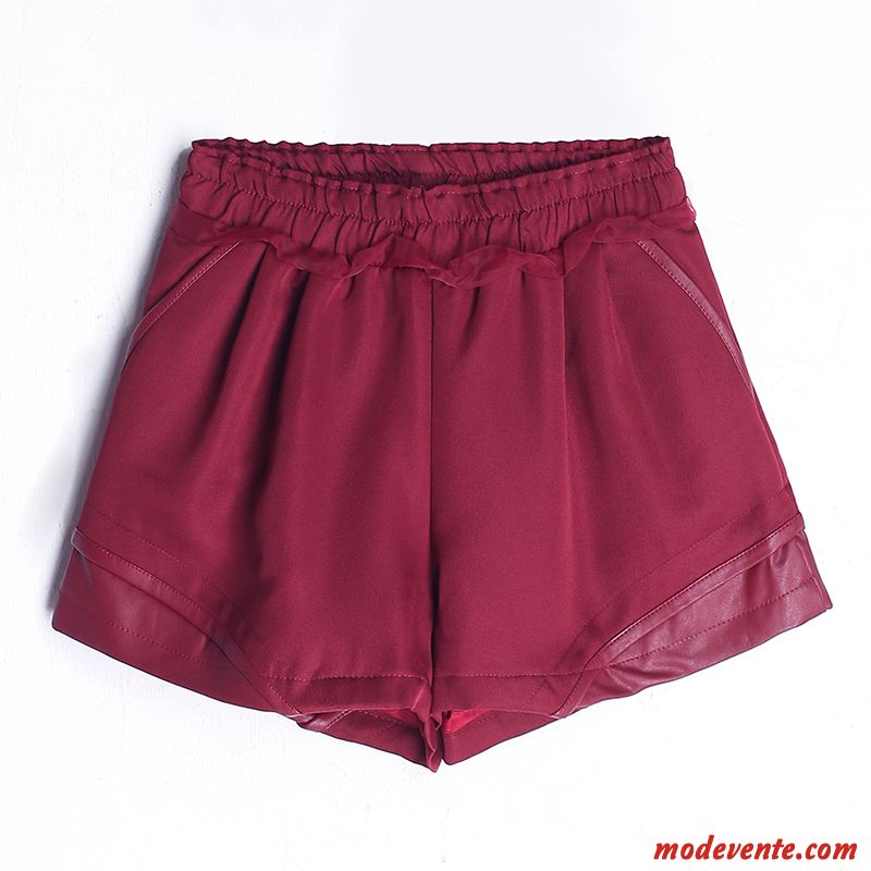 Shorts Femme A Lettre Haute Cintrée Mince Outwear Grande Taille Dentelle Bordeaux