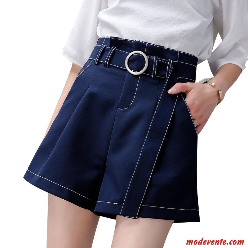 Shorts Femme A Lettre Été Rétro Haute Cintrée Mince Baggy Bleu