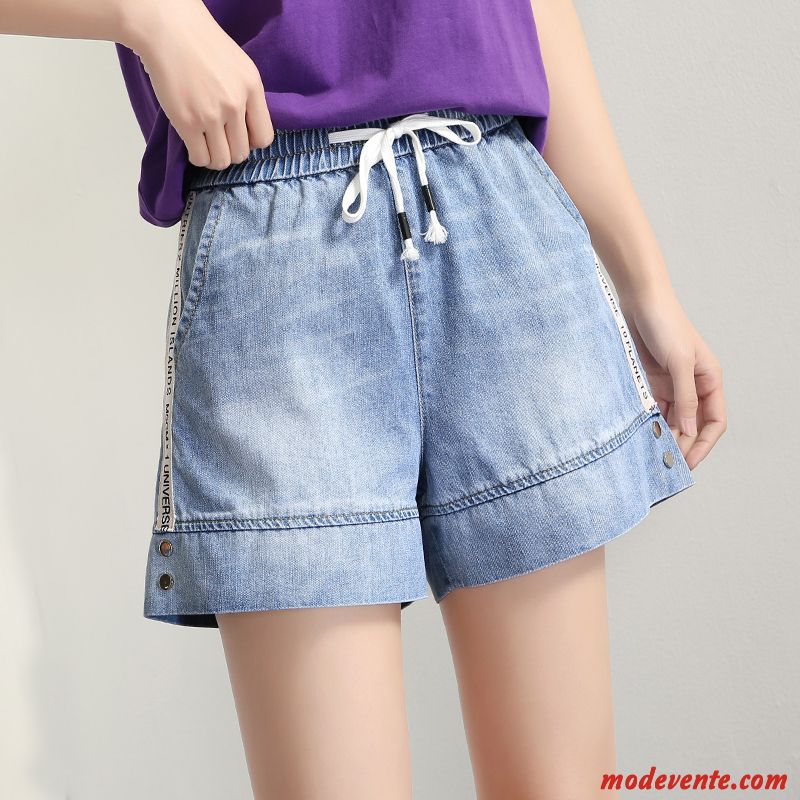 Shorts Femme Baggy Décontractée Denim A Lettre Été Pantalon Chaud Bleu Clair