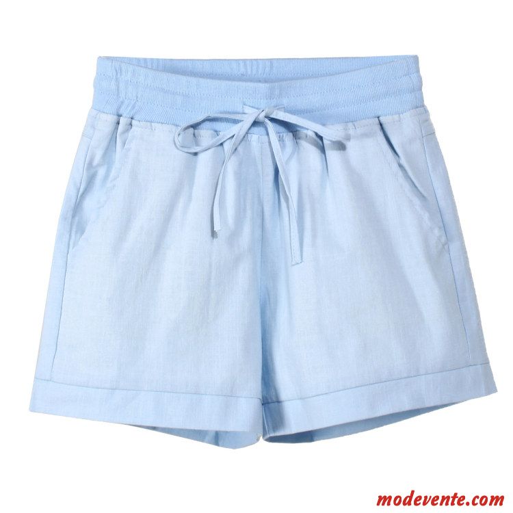 Shorts Femme Baggy Mince Grande Taille Lin Élastique Graisse Bleu Blanc