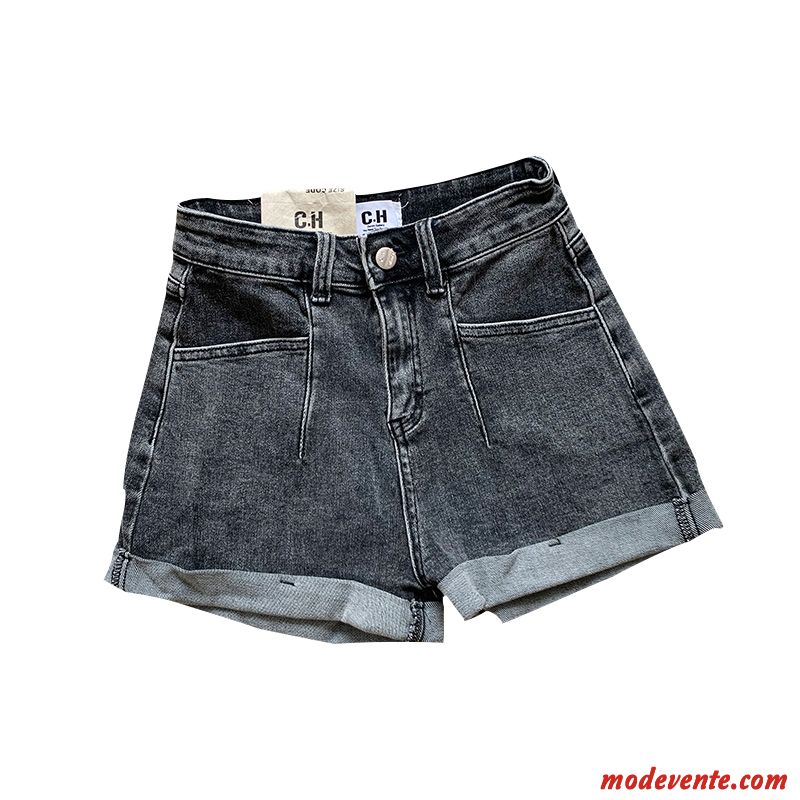 Shorts Femme Baggy Mince Haute Cintrée Denim Grande Taille Été Gris