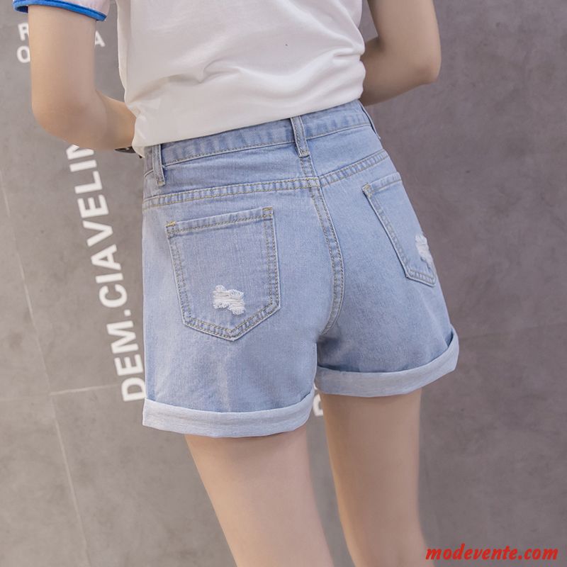 Shorts Femme Baggy Mince Été Pantalon Chaud Haute Cintrée Étudiant Bleu Clair