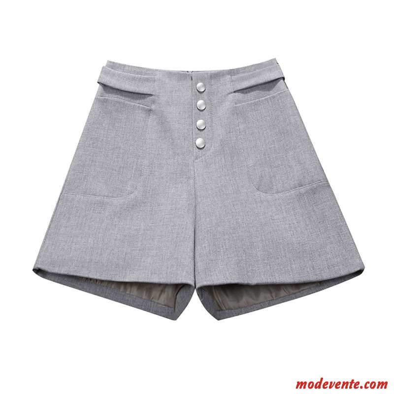 Shorts Femme Bouton À Une Rangée Haute Cintrée Mode Hiver Étudiant Mince Gris Clair