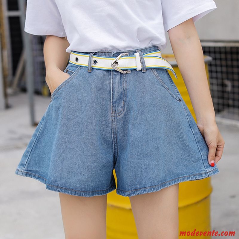 Shorts Femme Clair Haute Cintrée Denim Mince Jean Évasé Décontractée Bleu