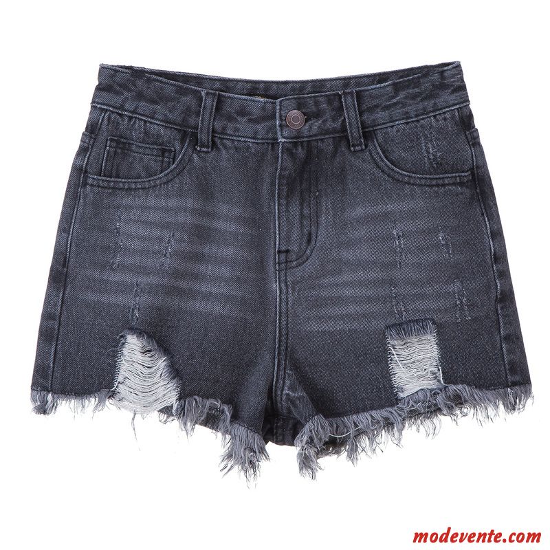 Shorts Femme Denim Été Baggy Gris Foncé