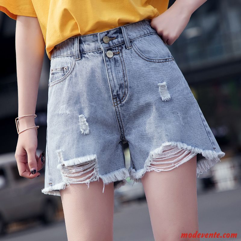 Shorts Femme Des Trous Légère Pantalon Chaud Été Grande Taille Tendance Bleu