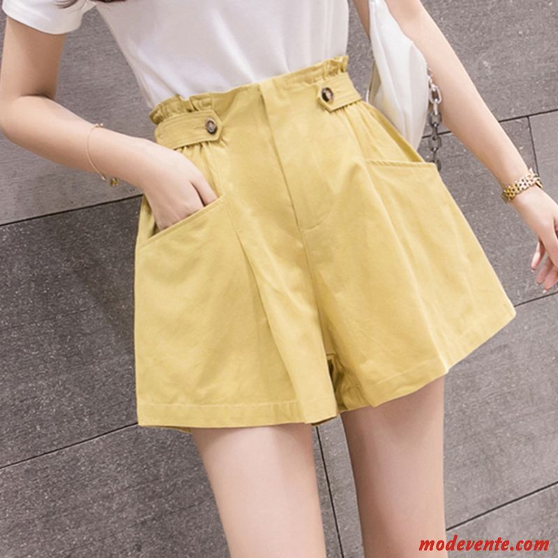 Shorts Femme Décontractée Pantalon Chaud Mince Haute Cintrée Baggy A Lettre Jaune