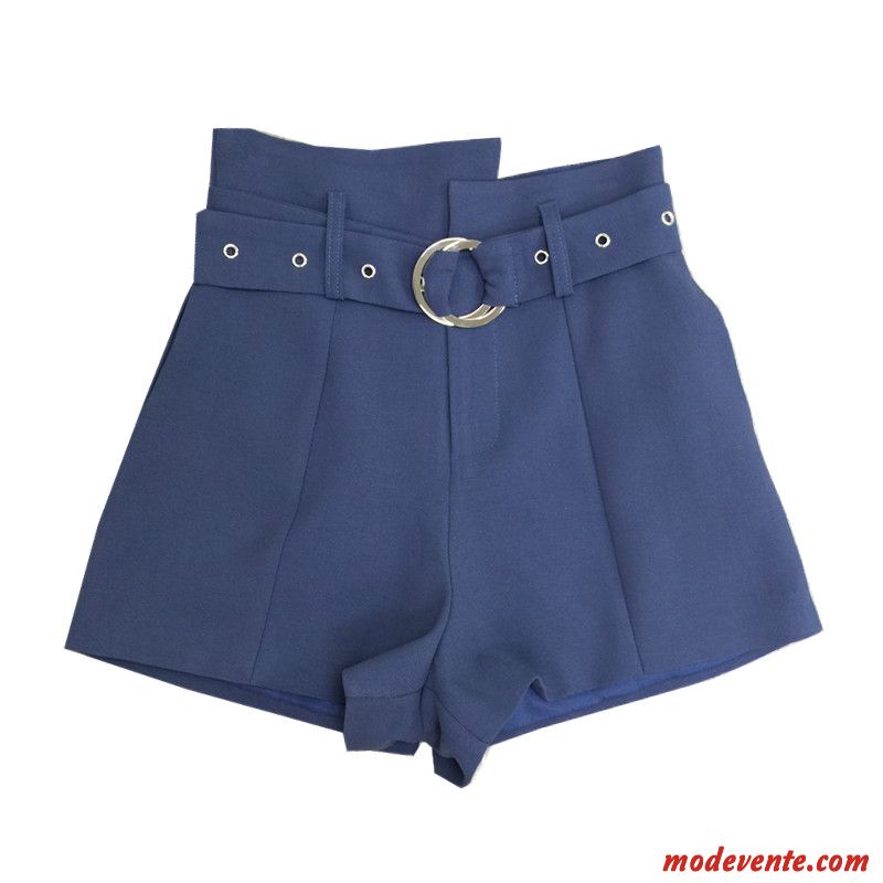 Shorts Femme Grande Taille Pantalon Chaud Rétro Haute Cintrée A Lettre Fleur Bleu