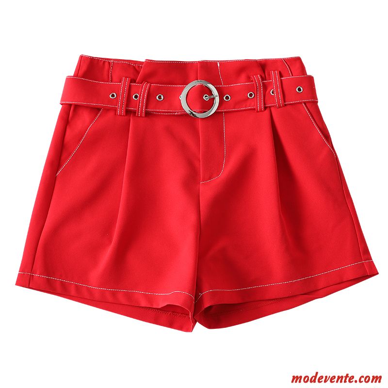 Shorts Femme Haute Cintrée Fleur Mince Pantalon Chaud Décontractée Été Rouge