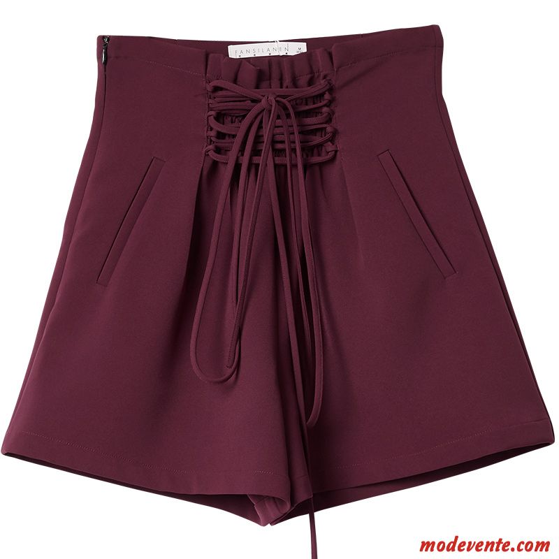 Shorts Femme Haute Cintrée Mince A Lettre Pantalon Baggy Les Bretelles Bordeaux Bleu