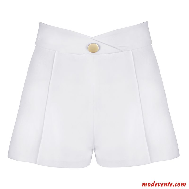 Shorts Femme Haute Cintrée Rétro Mode A Lettre Pantalon Chaud Été Blanc