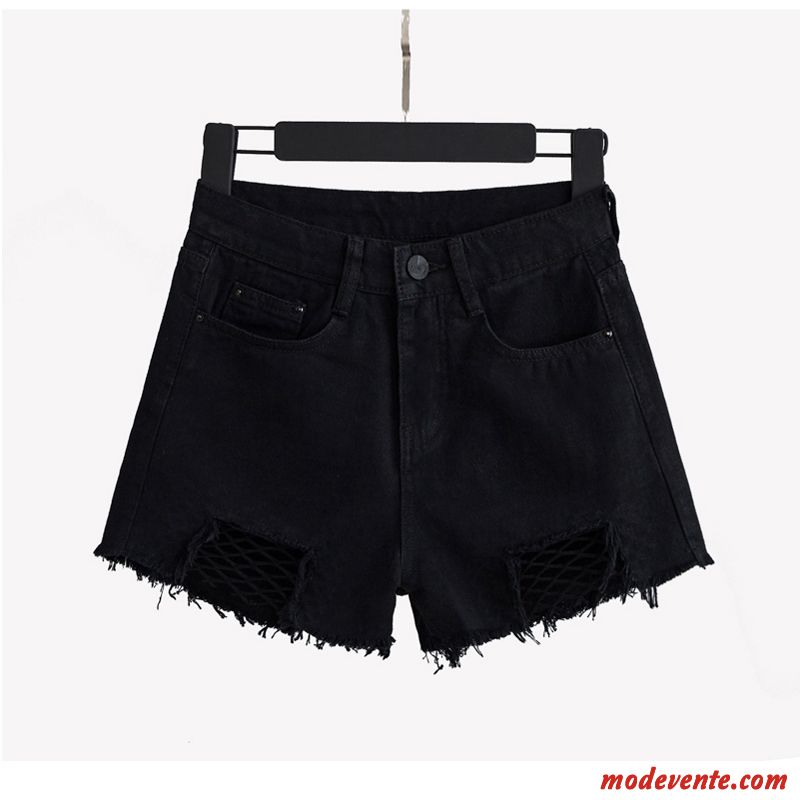 Shorts Femme Haute Cintrée Troués Baggy Pantalon Chaud Denim Mince Noir