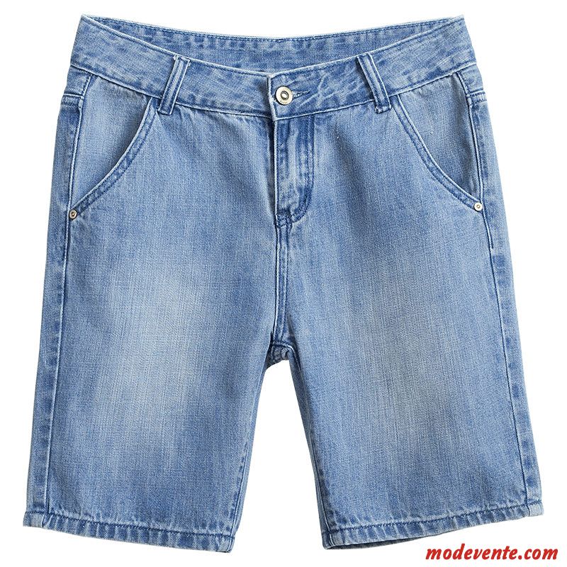 Shorts Femme Légère Haute Cintrée Baggy Pantalon Chaud Jambe Droite Cinquième Pantalon Bleu