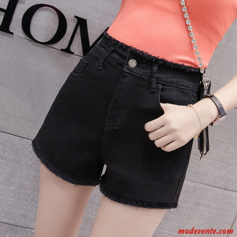 Shorts Femme Mince Denim Haute Cintrée Pantalon Chaud Tendance Extensible Noir Rouge