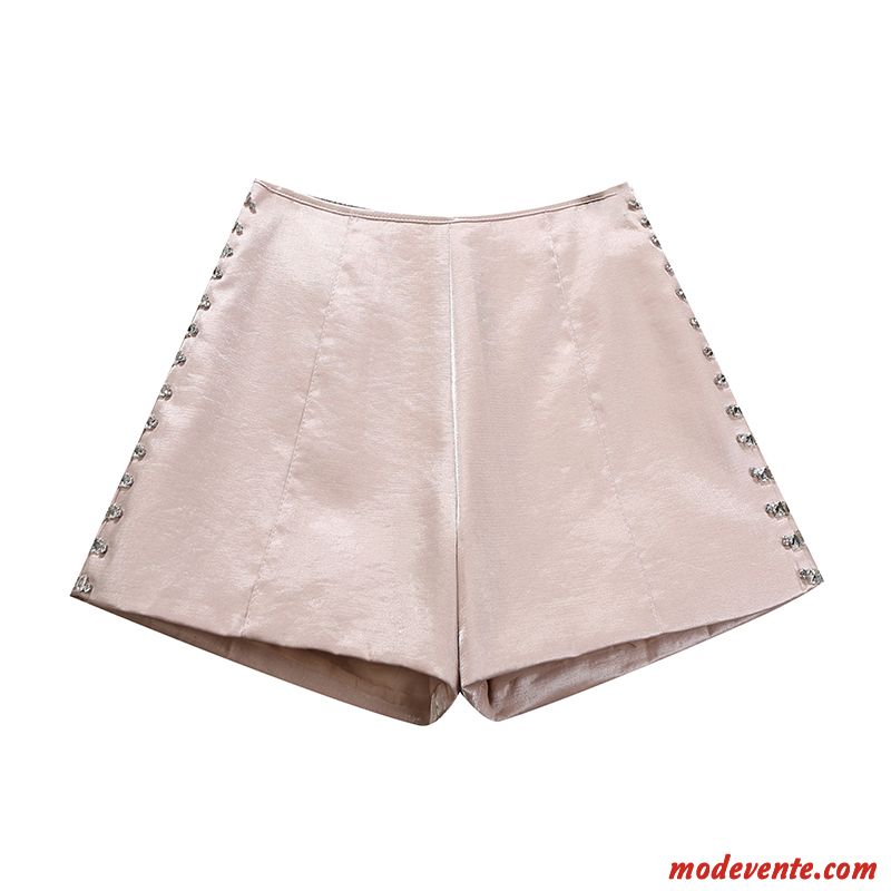 Shorts Femme Mince Incruster Strass Haute Cintrée Été Tendance Slim Rose