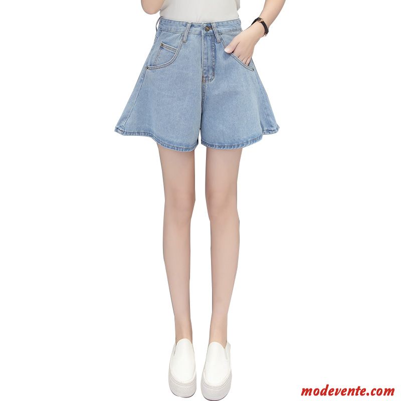 Shorts Femme Mince Simple Haute Cintrée Mode Baggy Tendance Bleu Clair