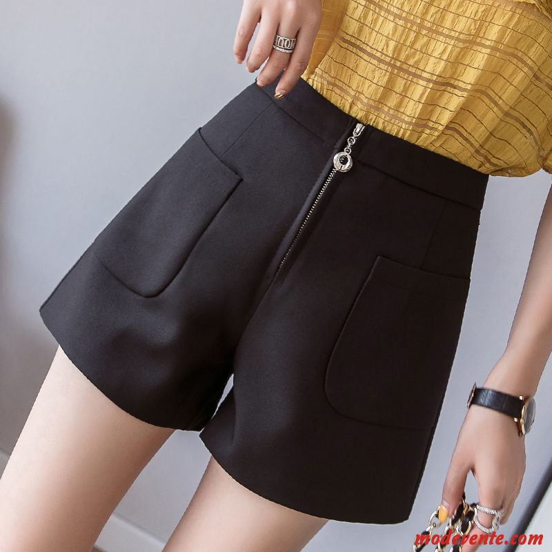 Shorts Femme Mode Fermeture Éclair Tempérament Haute Cintrée Printemps Pantalon Pure Noir