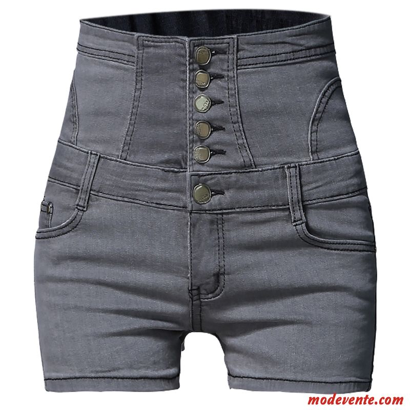 Shorts Femme Moulant Haute Cintrée Extensible Mince Denim Ultra Noir Rouge Gris