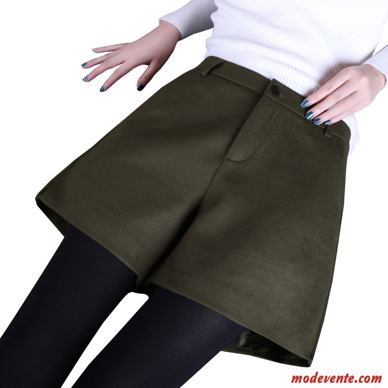 Shorts Femme Pantalon Courte Manteau En Laine Hiver Mince A Lettre Vert