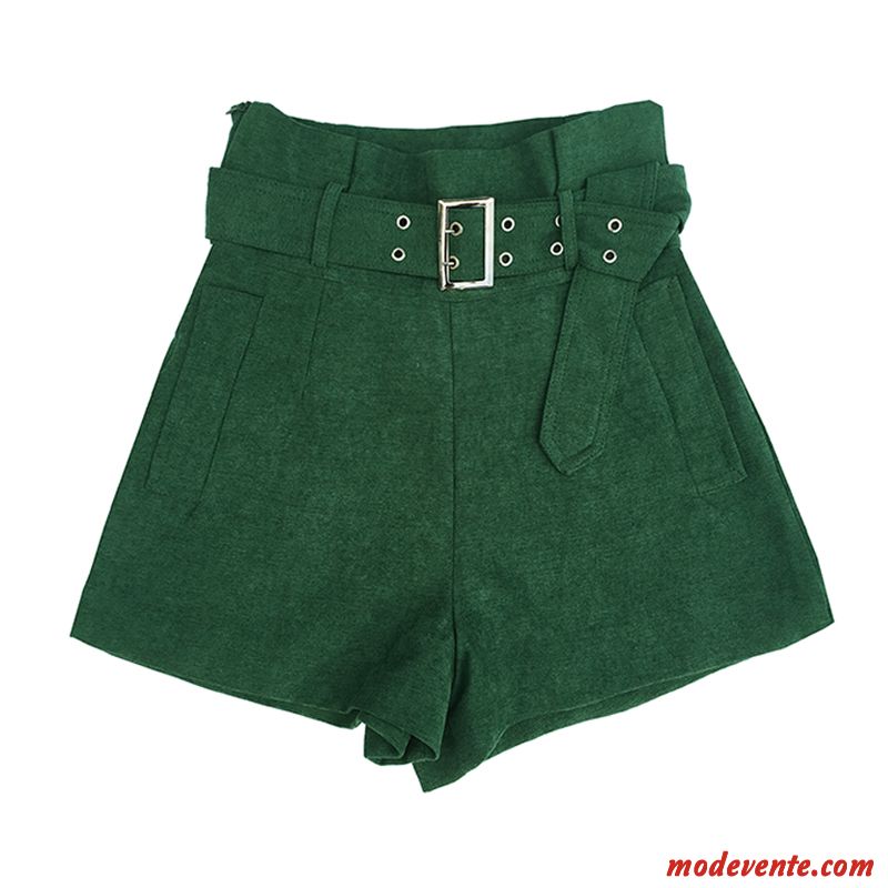 Shorts Femme Printemps Haute Cintrée Baggy Décontractée Mince L'automne Vert Foncé