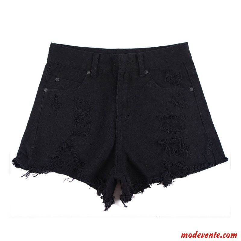 Shorts Femme Tendance Pantalon Chaud Troués Mince Rétro Denim Noir