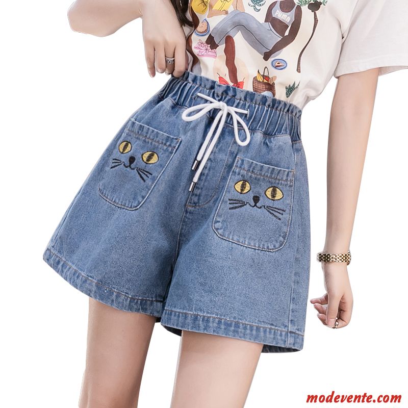 Shorts Femme Élastique Junior Gros Étudiant Baggy Charmant Bleu