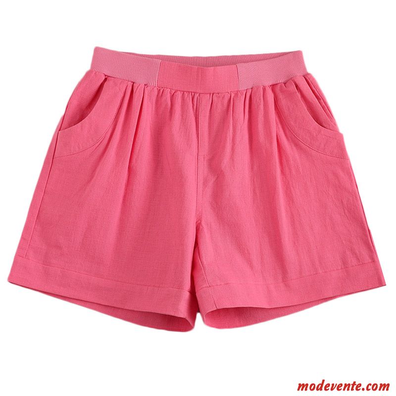 Shorts Femme Été Lin Pantalon Mince Décontractée Baggy Rose