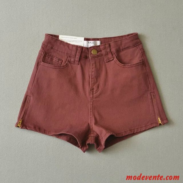 Shorts Femme Été Slim Fermeture Éclair L'automne Denim Extensible Bordeaux