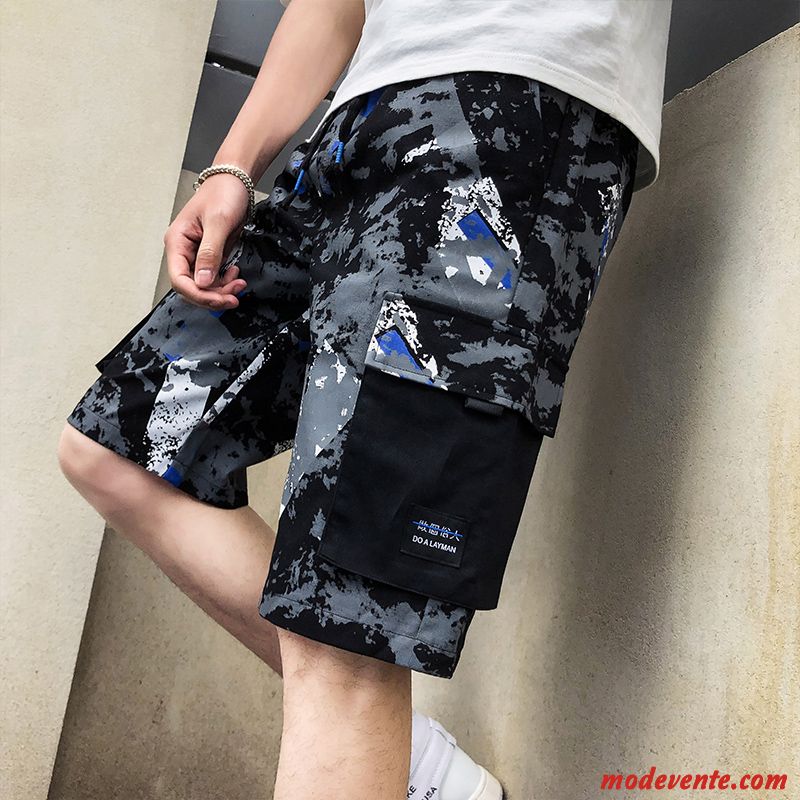 Shorts Homme Baggy Cinquième Pantalon Légère Plage Tendance Camouflage Noir