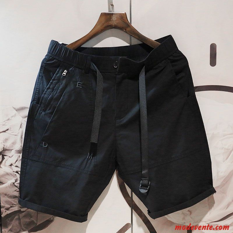 Shorts Homme Baggy Tendance Décontractée Été Pantalon Cargo Jambe Droite Noir