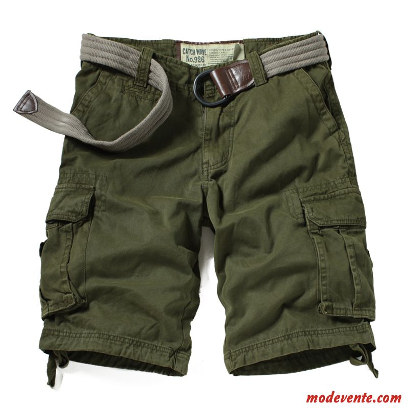 Shorts Homme Cinquième Pantalon Multi-poche De Plein Air Été Décontractée Jambe Droite Vert